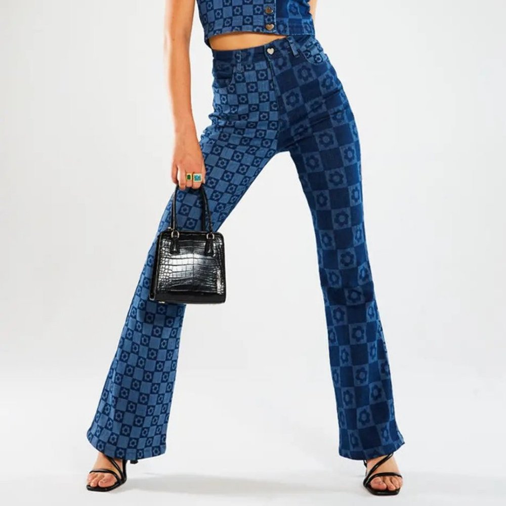 Jaded London High Waist Flare Heart Print Jeans